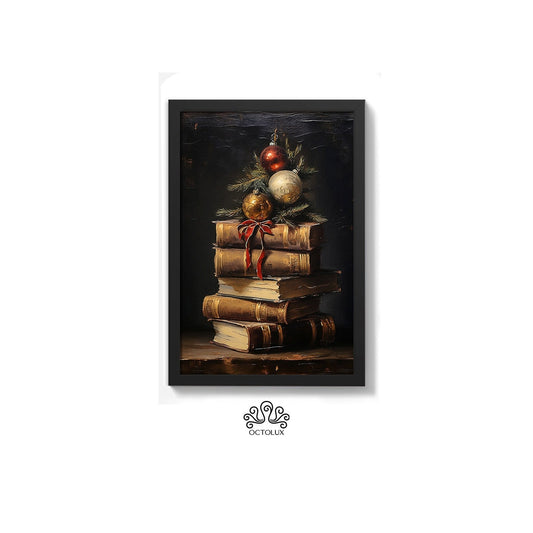 Rustic Vintage Style Christmas Print- Book Art Still Life 02 - Dark Academia Wall Print - Printable Wall Decor