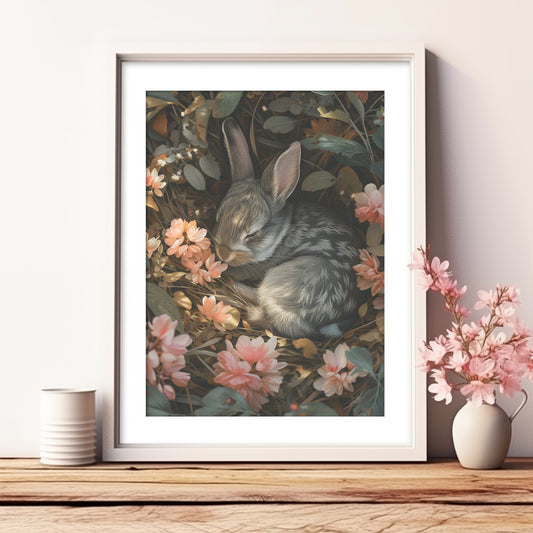 Vintage Style Bunny Painting #3 | Country Nursery Wall Art | Easter PRINTABLE Digital | Teen Girl Room Decor